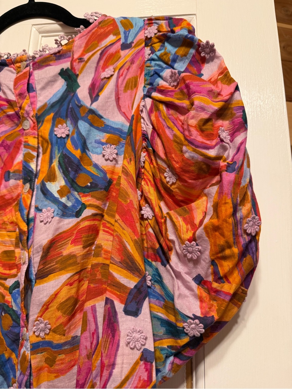 Farm Rio Banana Puff-Sleeve Blouse in Pink Multi - XS - Picture 10 of 10